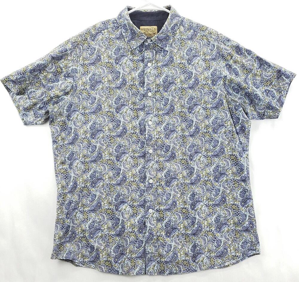 Cremieux Premium Denim Shirt Mens XL Purple White Paisley 100% Cotton Button-Up